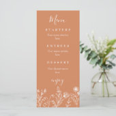 Boho Wildblume Terracotta Hochzeit Menükarte (Stehend Vorderseite)