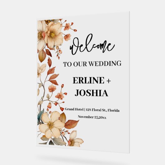 Boho Wildblume Terracotta Wedding Acrylschild (Winkel)