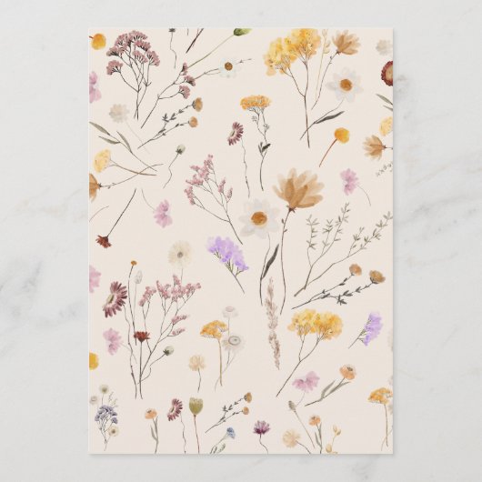 Boho Wildblume Tischkarten Einladung (Rückseite)