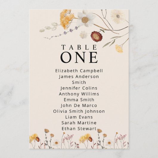 Boho Wildblume Tischkarten Einladung (Vorderseite)