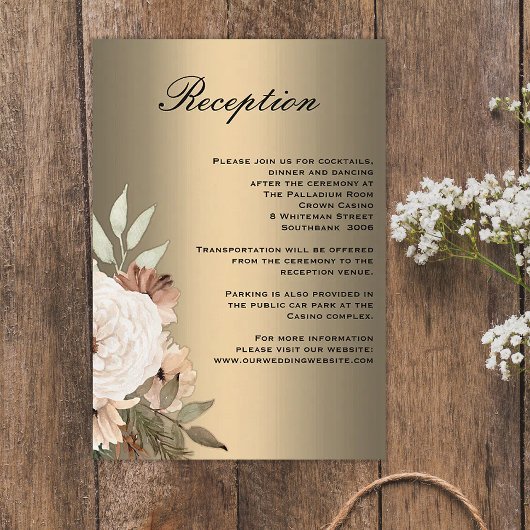 Boho Wildblume und elegante Hochzeitsempfang Begleitkarte