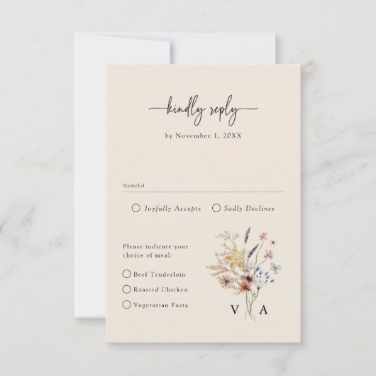 Boho Wildblume Vintag RSVP Karte (Vorderseite)