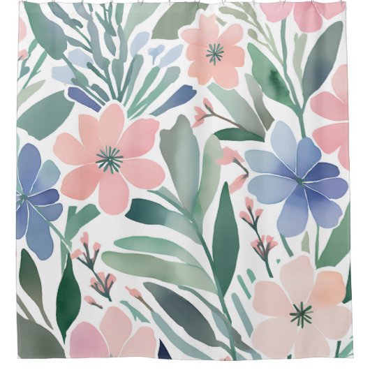 Boho Wildblume Wasserfarbenes Blumenbad Duschvorhang (Vorderseite)