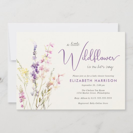 Boho Wildblume Watercolor Babydusche Einladung (Vorderseite)