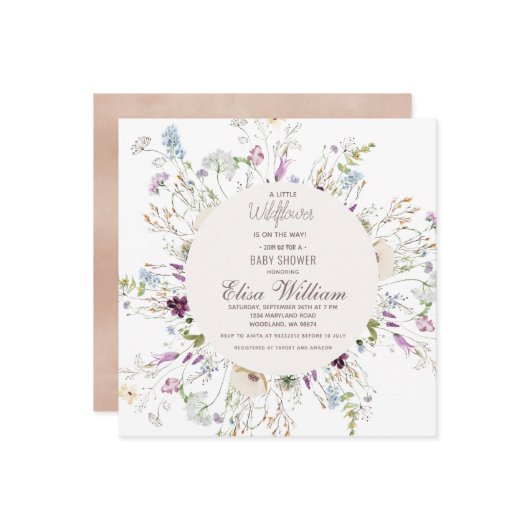 Boho Wildblume Watercolor Babydusche Einladung (Vorderseite/Rückseite Beispiel)