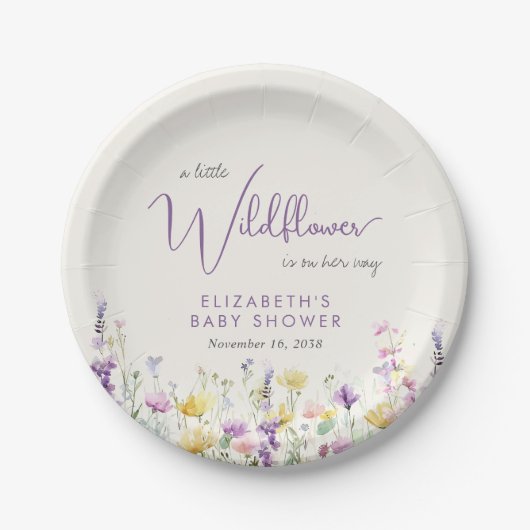Boho Wildblume Watercolor Babydusche Pappteller (Vorderseite)