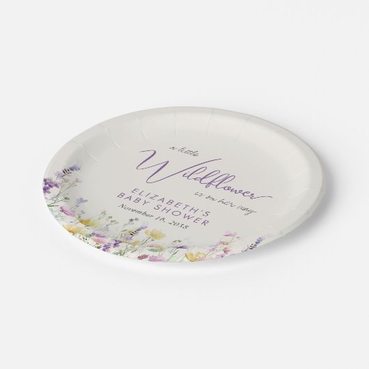 Boho Wildblume Watercolor Babydusche Pappteller (Schrägansicht)