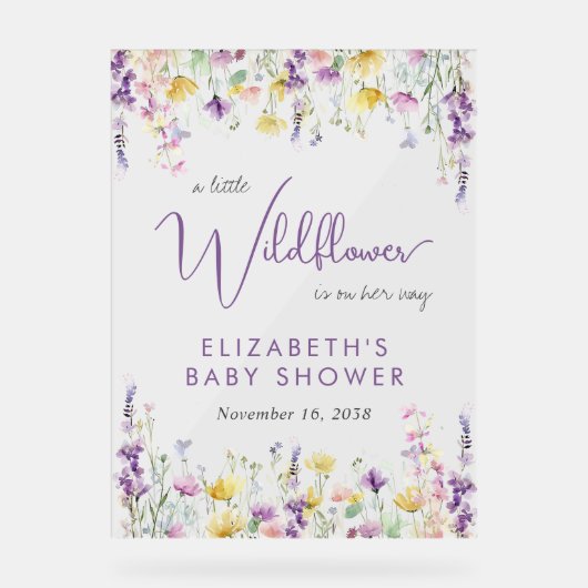 Boho Wildblume Watercolor Babydusche Willkommen Acrylschild (Vorderseite)