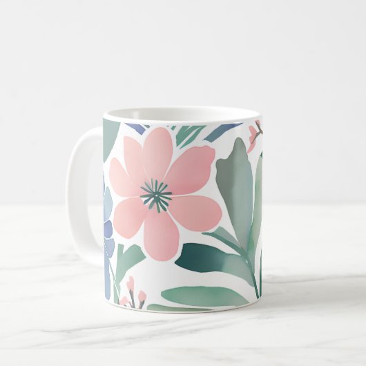 Boho Wildblume Watercolor Floral Pastell Kaffeetasse (Vorderseite Links)