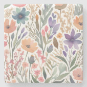 Boho Wildblume Watercolor Floral Pastell Steinuntersetzer (Vorderseite)
