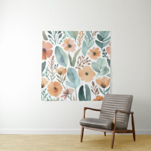 Boho Wildblume Watercolor Floral Pastell Wall Wandteppich