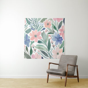 Boho Wildblume Watercolor Floral Pastell Wall Wandteppich