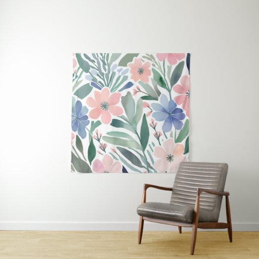Boho Wildblume Watercolor Floral Pastell Wall Wandteppich (Beispiel)
