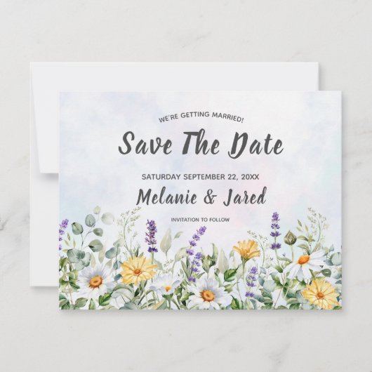 Boho Wildblume Watercolor Personalize Wedding Save The Date (Vorderseite)