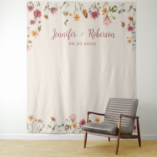 Boho Wildblume Wedding Backdrops Wandteppich (Beispiel)