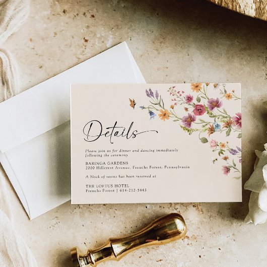 Boho Wildblume Wedding Details Eintrittskarte Begleitkarte