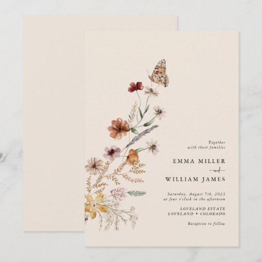 Boho Wildblume Wedding Einladung (Vorne/Hinten)