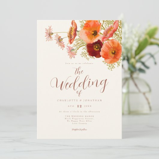 Boho Wildblume Wedding Einladung (Stehend Vorderseite)