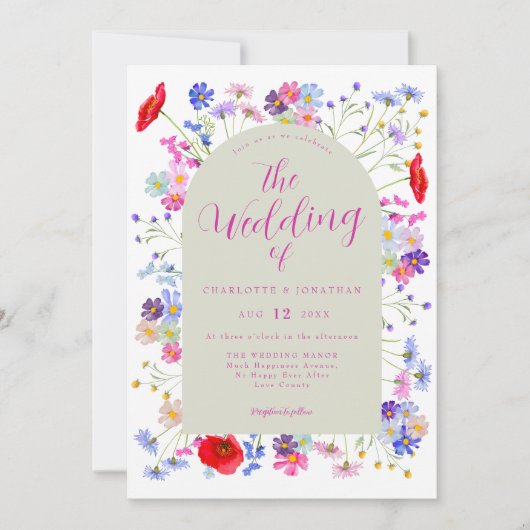 Boho Wildblume Wedding Einladung (Vorderseite)