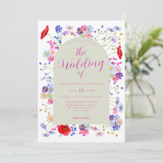 Boho Wildblume Wedding Einladung (Stehend Vorderseite)