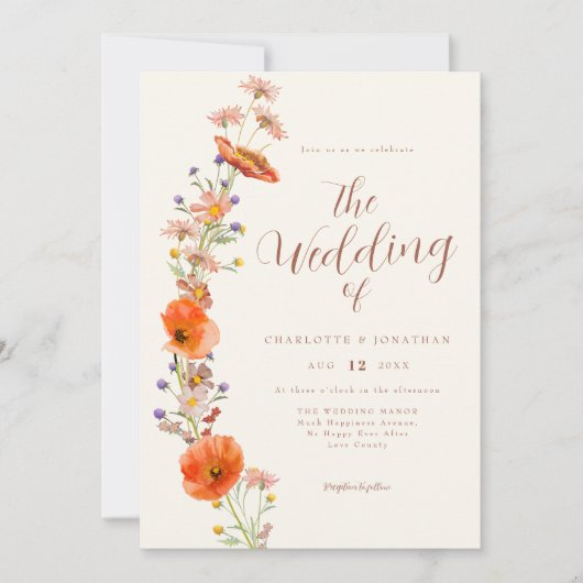 Boho Wildblume Wedding Einladung (Vorderseite)