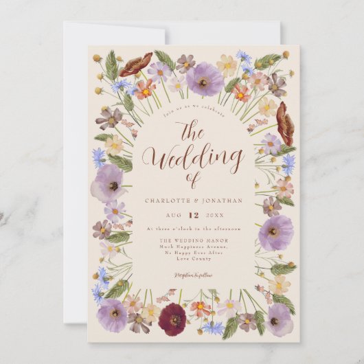 Boho Wildblume Wedding Einladung (Vorderseite)