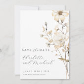 Boho Wildblume Wedding | Elfenbein Save The Date (Vorderseite)