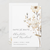Boho Wildblume Wedding | Elfenbein Save The Date (Vorne/Hinten)