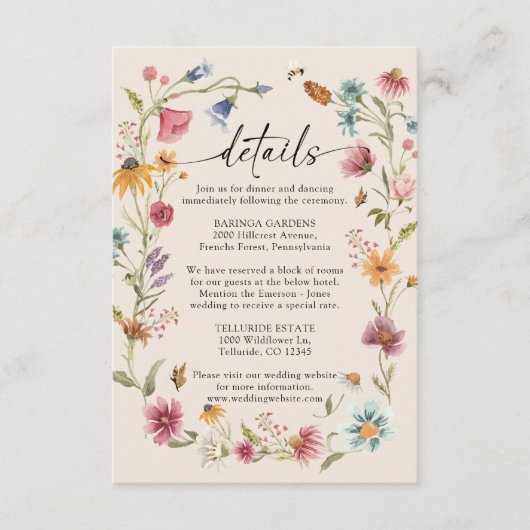 Boho Wildblume Wedding Enclosure Card Begleitkarte (Vorderseite)
