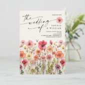 Boho Wildblume Wedding Invite Foto Back Einladung (Stehend Vorderseite)