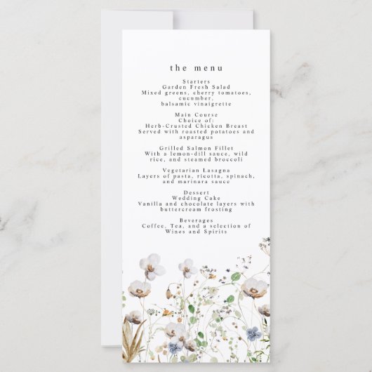 Boho Wildblume Wedding Menu (Vorderseite)
