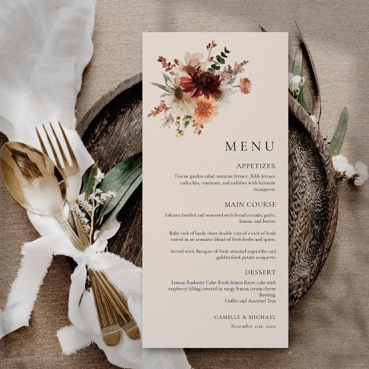 Boho Wildblume Wedding Menu Card Menükarte