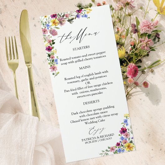Boho Wildblume Wedding Menu Cards Menükarte