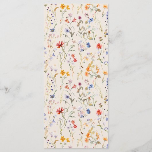 Boho Wildblume Wedding Menu Karte (Rückseite)