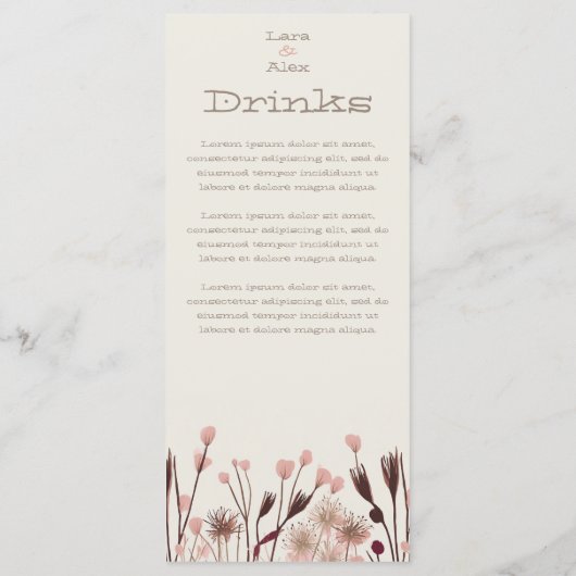 Boho Wildblume Wedding Menu Menükarte (Rückseite)