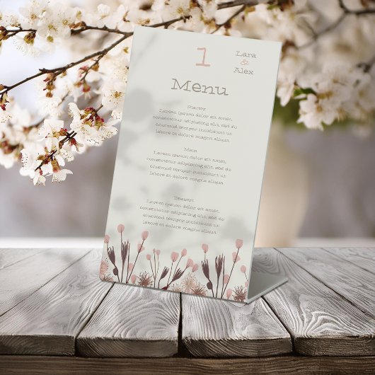 Boho Wildblume Wedding Menu Sockelschild