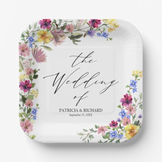 Boho Wildblume Wedding Pappteller (Vorderseite)