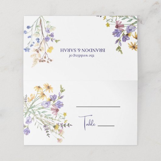 Boho Wildblume Wedding Platzkarte (Außenseite Aufgefaltet)
