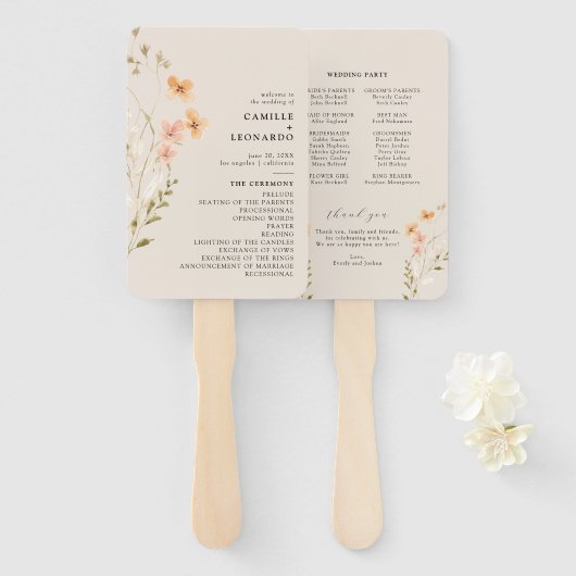 Boho Wildblume Wedding Program Hand Fan Fächer (Vorne und Hinten)