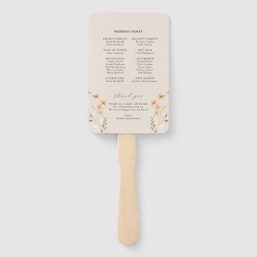 Boho Wildblume Wedding Program Hand Fan Fächer (Rückseite)