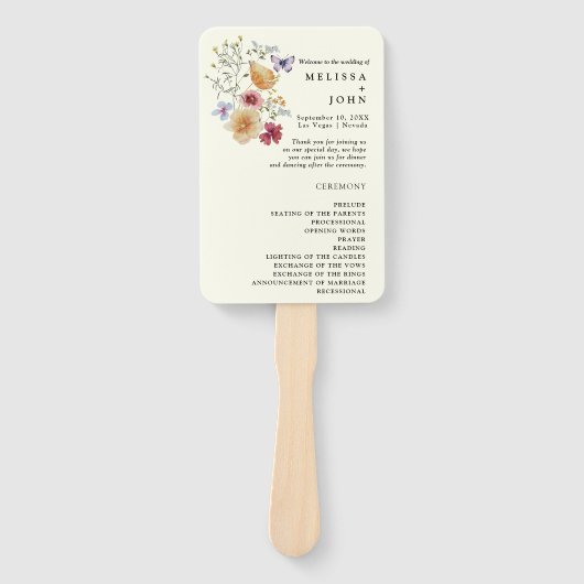 Boho Wildblume Wedding Program Hand Fan Fächer (Vorderseite)