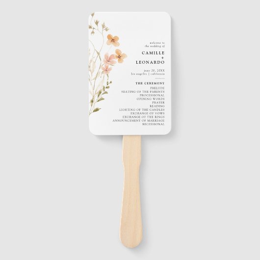 Boho Wildblume Wedding Program Hand Fan Fächer (Vorderseite)