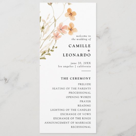 Boho Wildblume Wedding Program Programm (Vorderseite)
