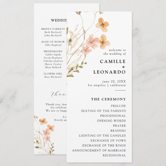 Boho Wildblume Wedding Program Programm (Vorne/Hinten)