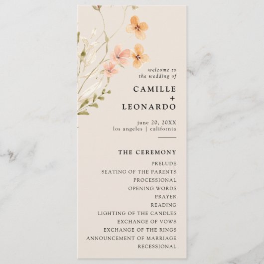 Boho Wildblume Wedding Program Programm (Vorderseite)