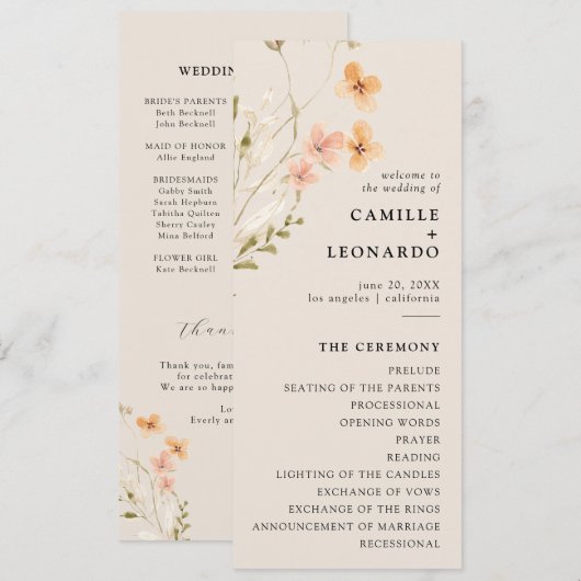 Boho Wildblume Wedding Program Programm (Vorne/Hinten)