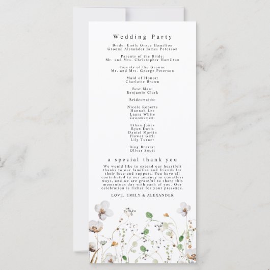 Boho Wildblume Wedding Programm Reihenfolge der Ve (Rückseite)