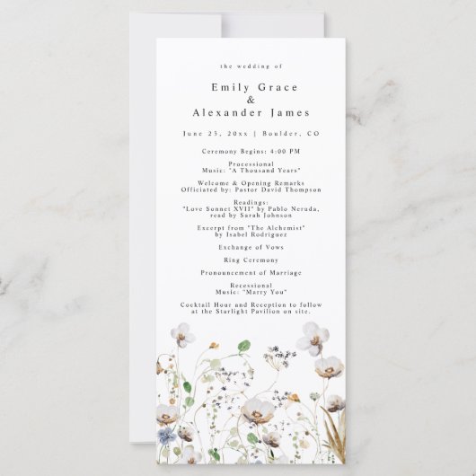 Boho Wildblume Wedding Programm Reihenfolge der Ve (Vorderseite)