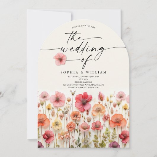 Boho Wildblume Wedding QR Code Arch Einladung (Vorderseite)