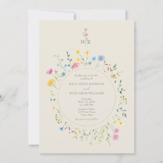 Boho Wildblume Wedding QR Code Einladung (Vorderseite)